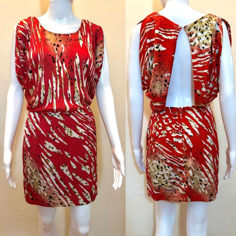 Red Animal Print Draped Open-Back Mini Dress, by Ark & Co. – Size Small